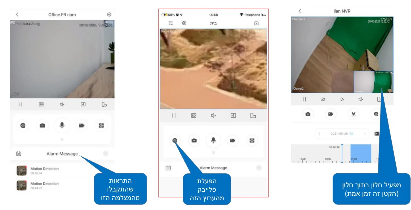 תצוגה חיה (Live View) באפליקציית DMSS המציגה מספר ערוצי מצלמה